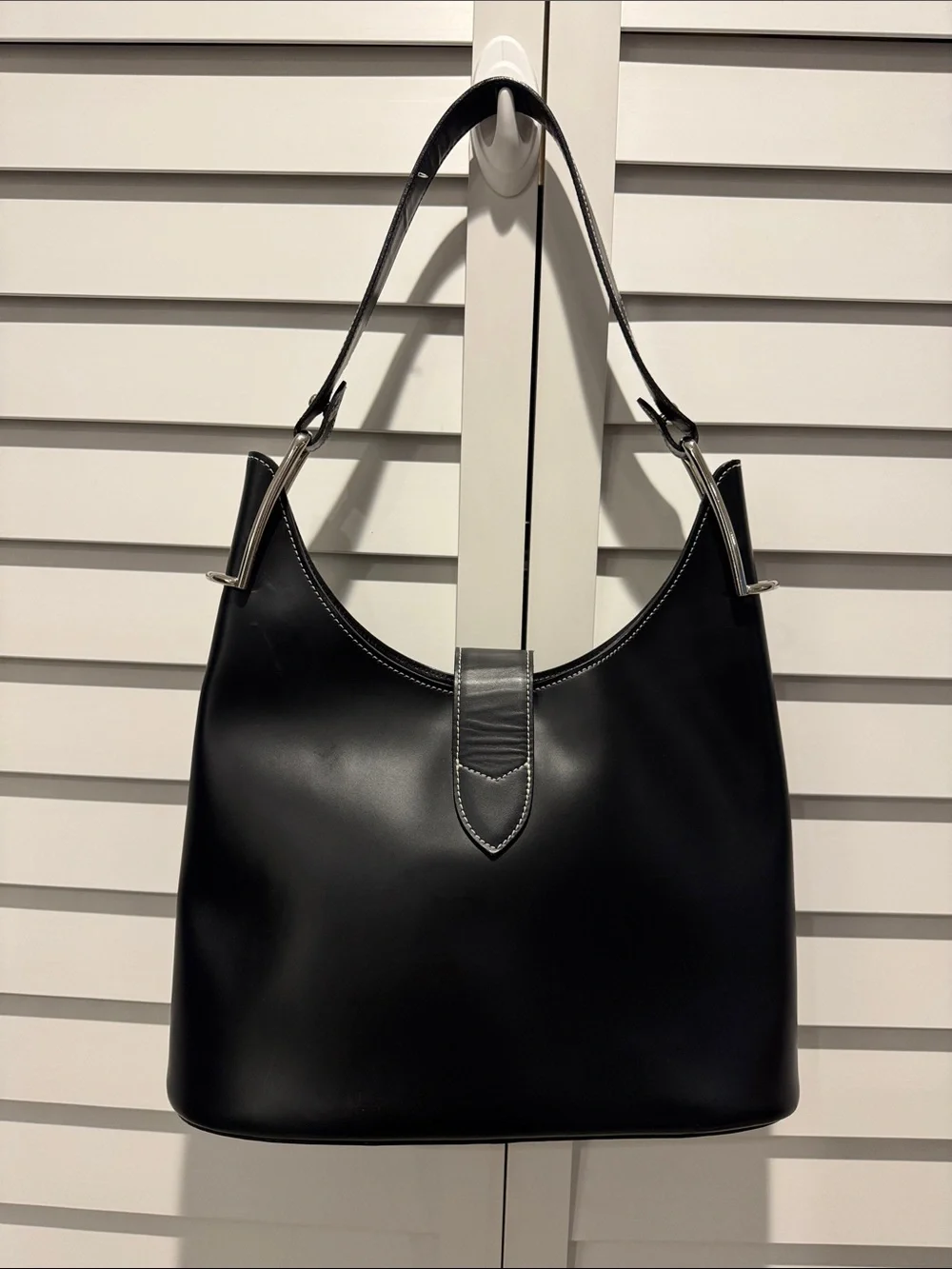 Dooney & Bourke Black Leather Shoulder Bag with Silver Hardware